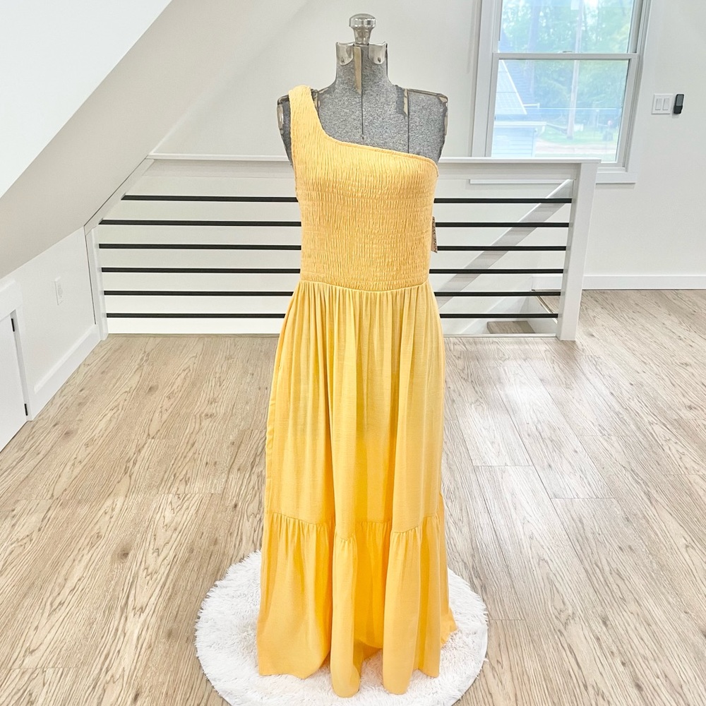 XXL 1X 3X 4X One shoulder yellow gold Maxi dress